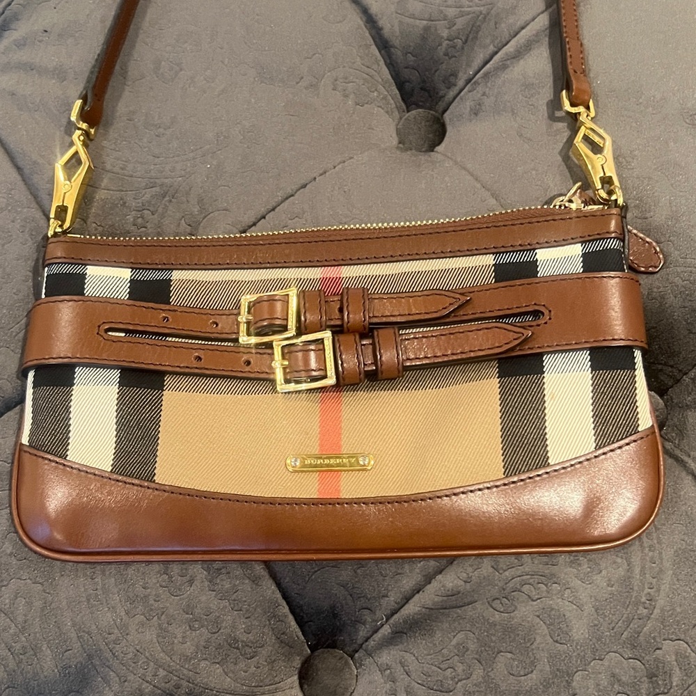 Burberry Tan and Black Plaid Crossbody Bag